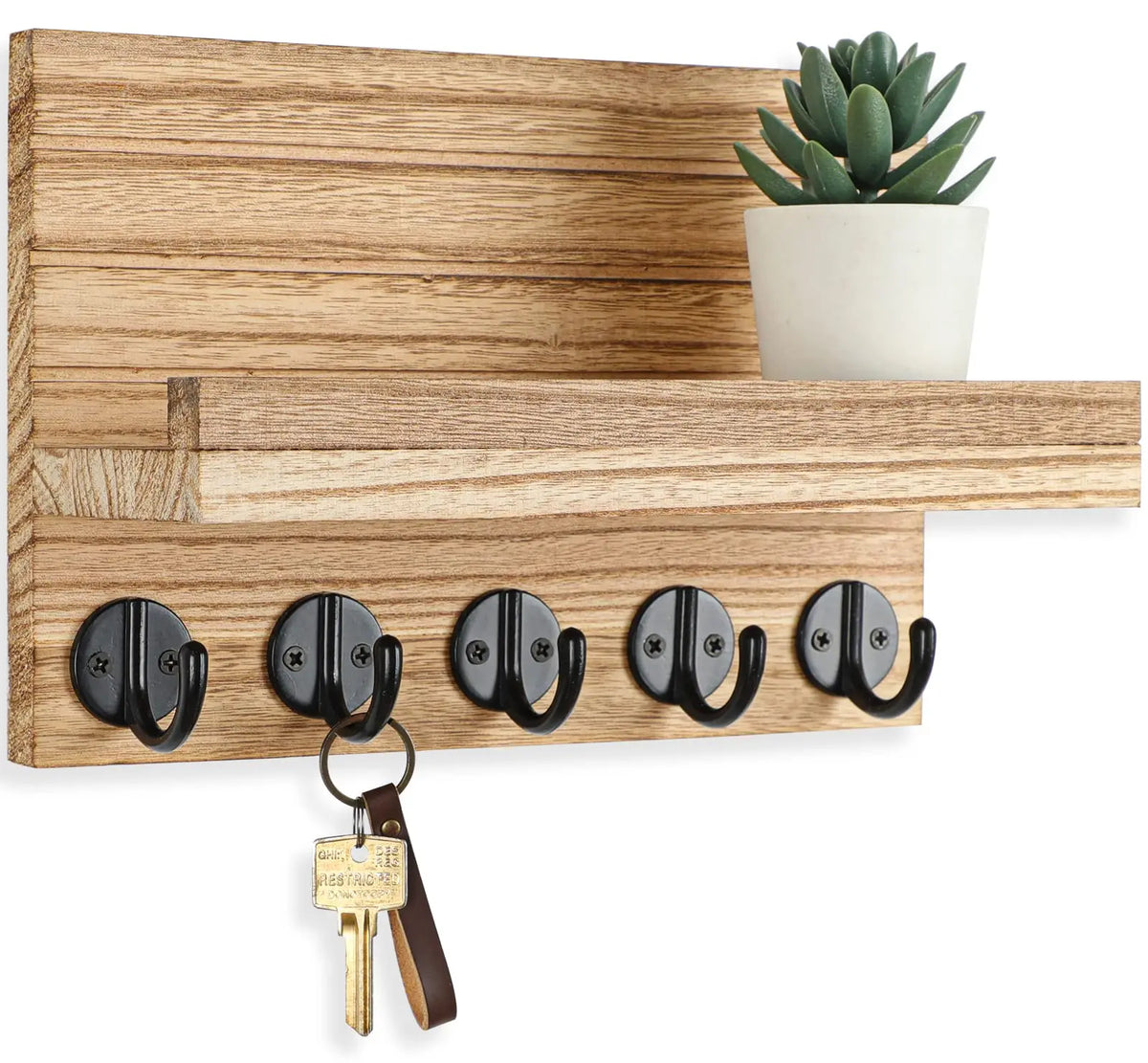 porte clés mural bois compartiment courrier entrée salon vis moderne écologique rectangle gris