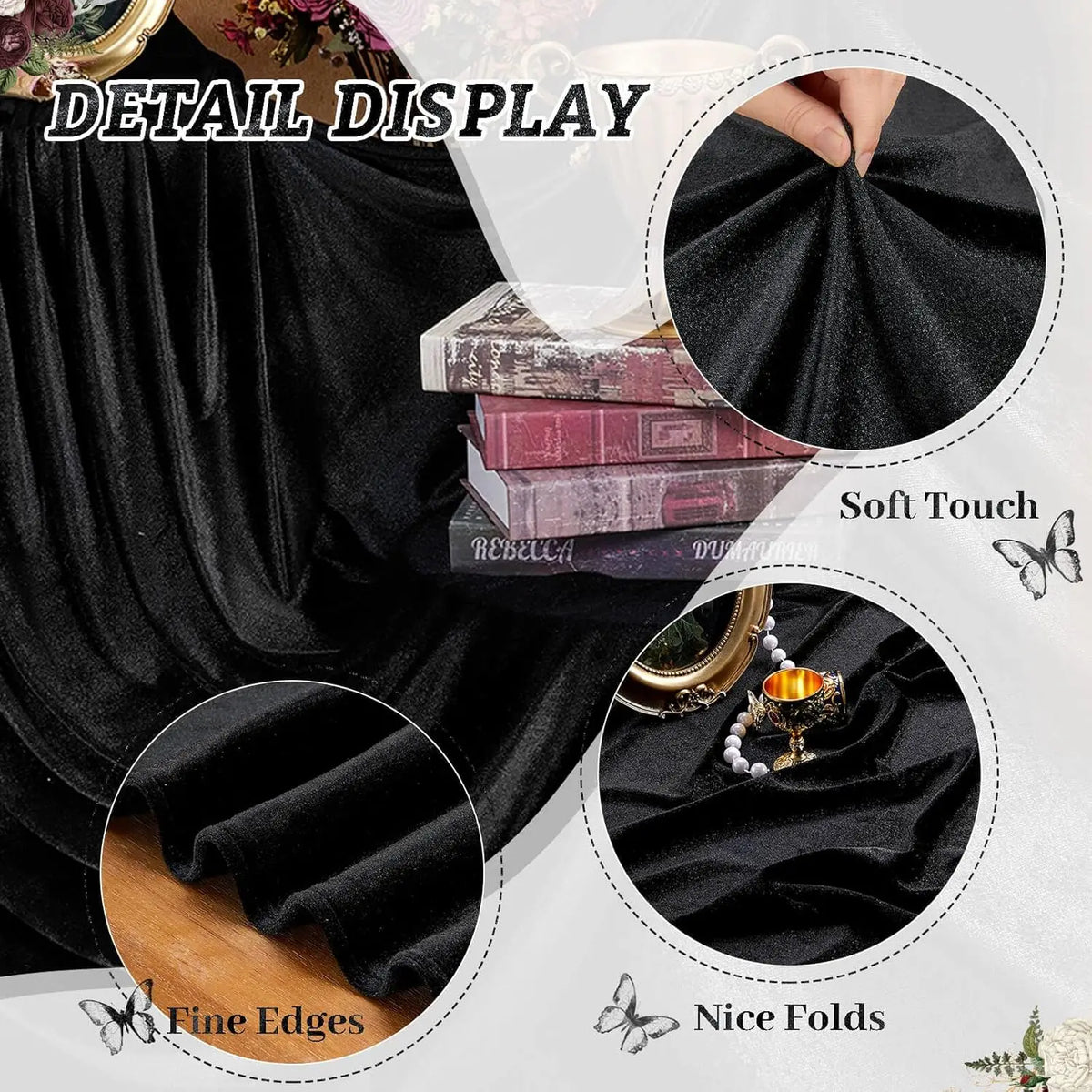 nappe noire velours halloween classique geometrique table manger décoration mariage festivité polyester