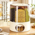 seau rangement rotatif riz céréales hermétique transparent plastique cuisine moderne gris