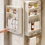rangement mural blanc moderne étagères cosmétiques toilettieracks adhésif bouteilles serviettes organizer kitchen shelves respectueux