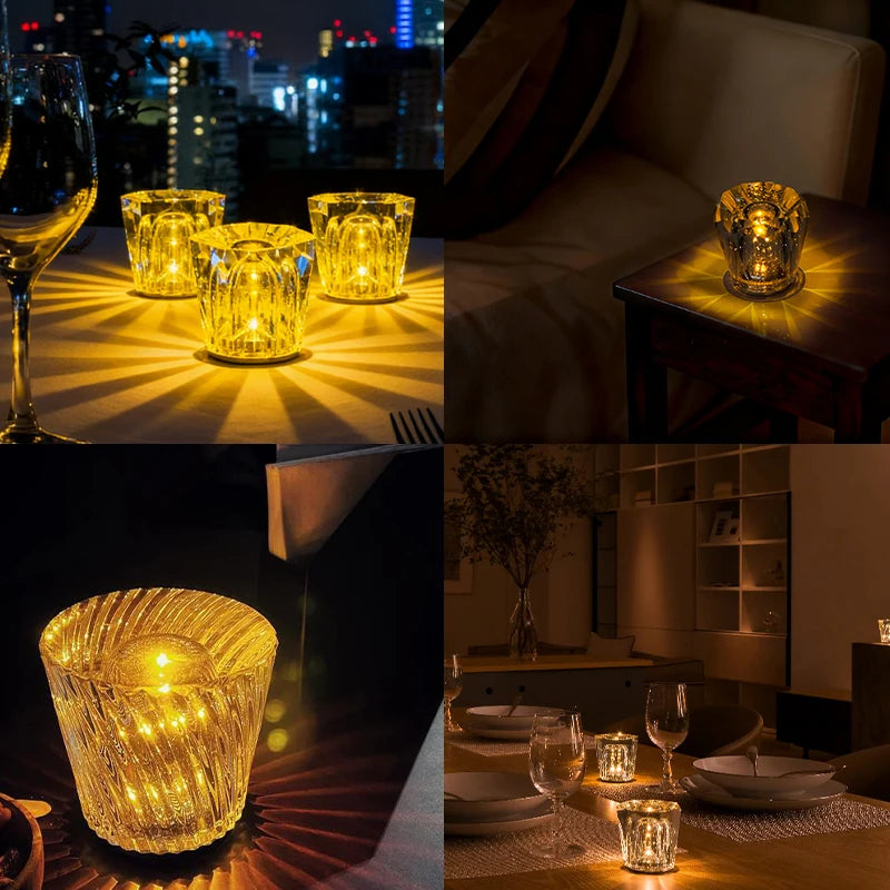 lampe table led cristal transparent moderne rechargeable usb adjustable lumière chambre coucher