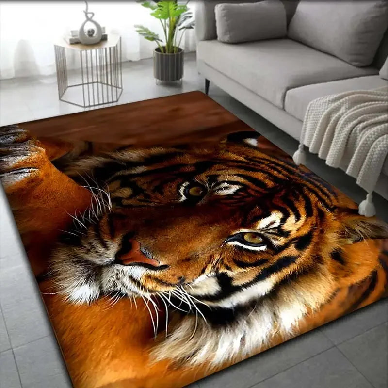 tapis moderne orange noir imprimé tigre adhésif polypropylène extérieur intérieur décoration chambre salon commercialisée