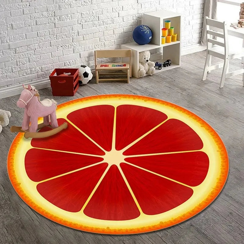 tapis rond fruits coloré moderne salon chambre enfants sol décor éco rouges verts oranges