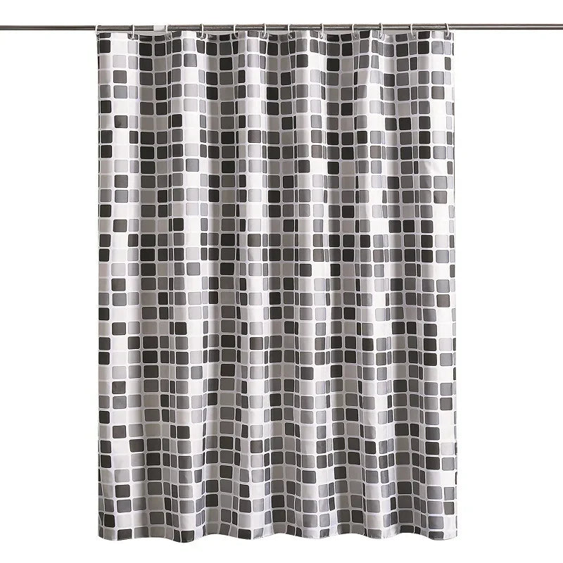 rideau douche moderne carreaux géométriques noir gris blanc opaques polyester