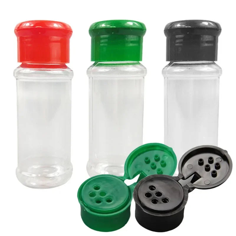 bouteilles condiments transparentes moderne rouge vert noir capsules ajustement épices cuisine stockage