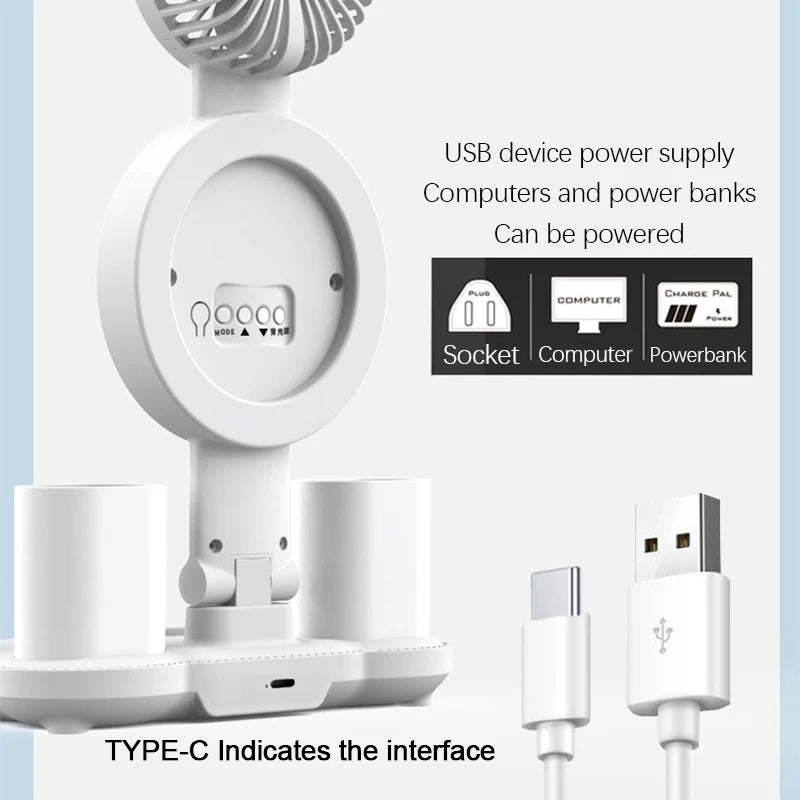 lampe rechargeable moderne horloge ventilateur blanc porte stylos