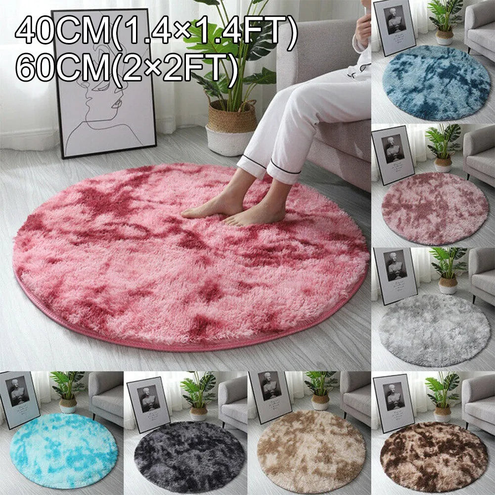 tapis rond peluche doux salon chambre enfant décor intérieur moderne gris bleu rose