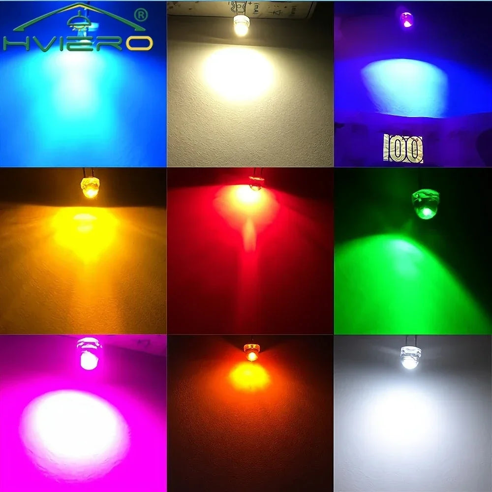 diodes led transparentes couleurs bleu vert rouge blanc chaud jaune violet rose pack 10