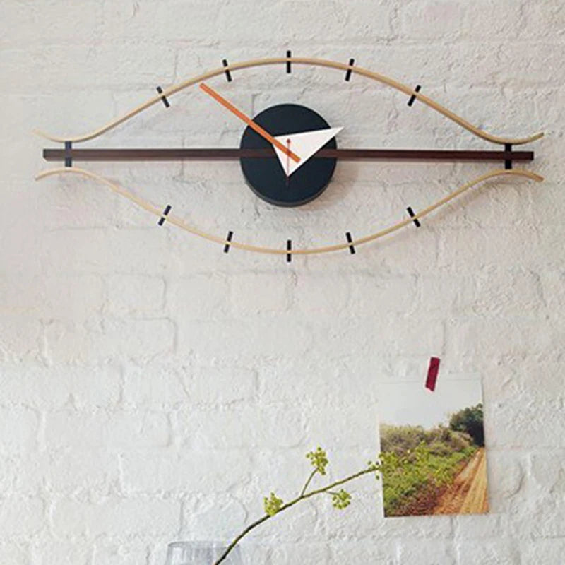 horloge murale moderne or noir bois quartz aiguille minimaliste lignes courbesDecorationMuraleSalleToileUnique