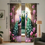 rideau classique paon roses feuilles vert bleu rose beige opacité chambre salon
