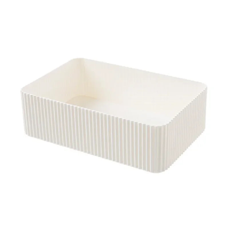 boîtes rangement gris blanc rayées modernes empilables 2l charge2kg cosmétiques lunettes ciseaux télécommande
