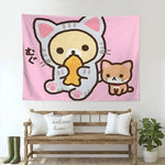 tapisserie murale chat dessin animé moderne rose clair tissu polyestère lavable chambre salon decoration
