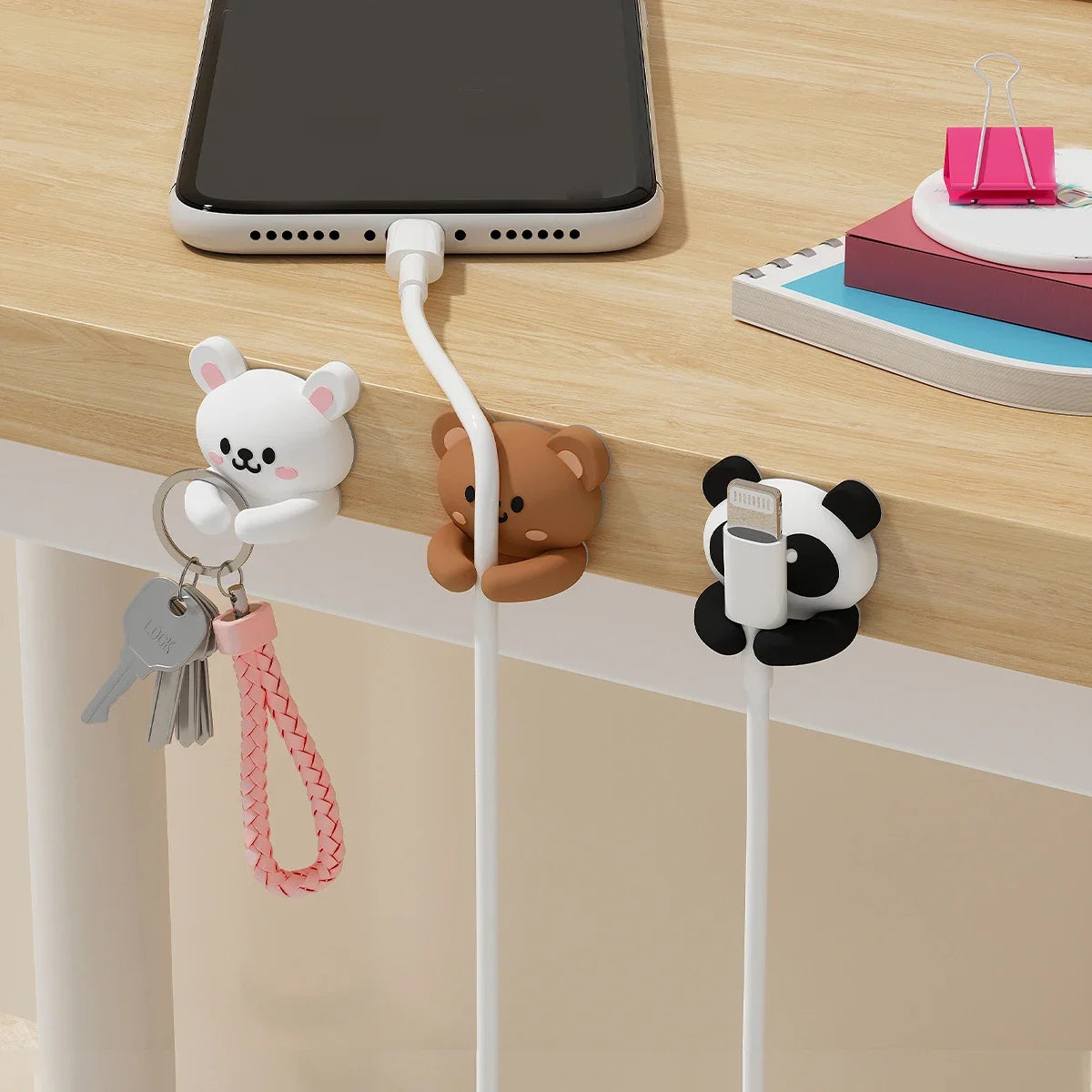 organiseur câbles animaux kawaii adhésif smartphones câbles usb décoration mignon clips winder
