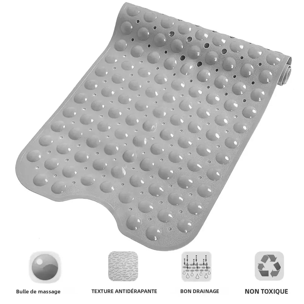 tapis bain antidérapant gris texture bulles massage ventouses salle bain grande taille