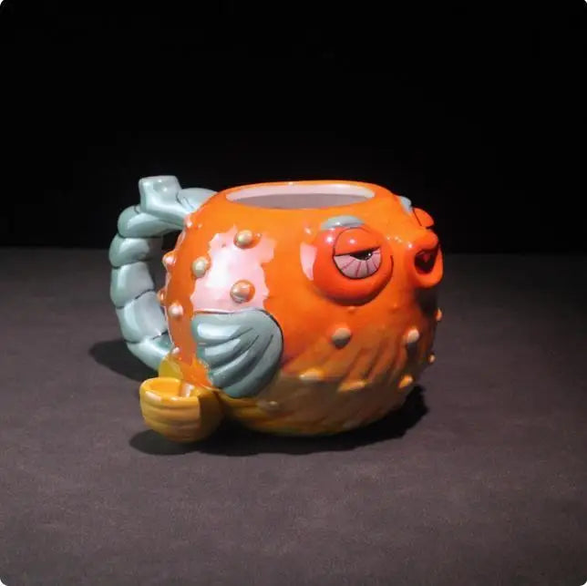 tasse poisson globe orange jaune bleu texturée oeil fatigué 600ml cartoon festive