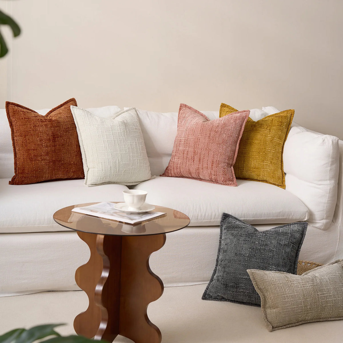 taies d'oreiller chenille gris beige motif solide contemporain non toxique dimension 45x45cm decoration maison