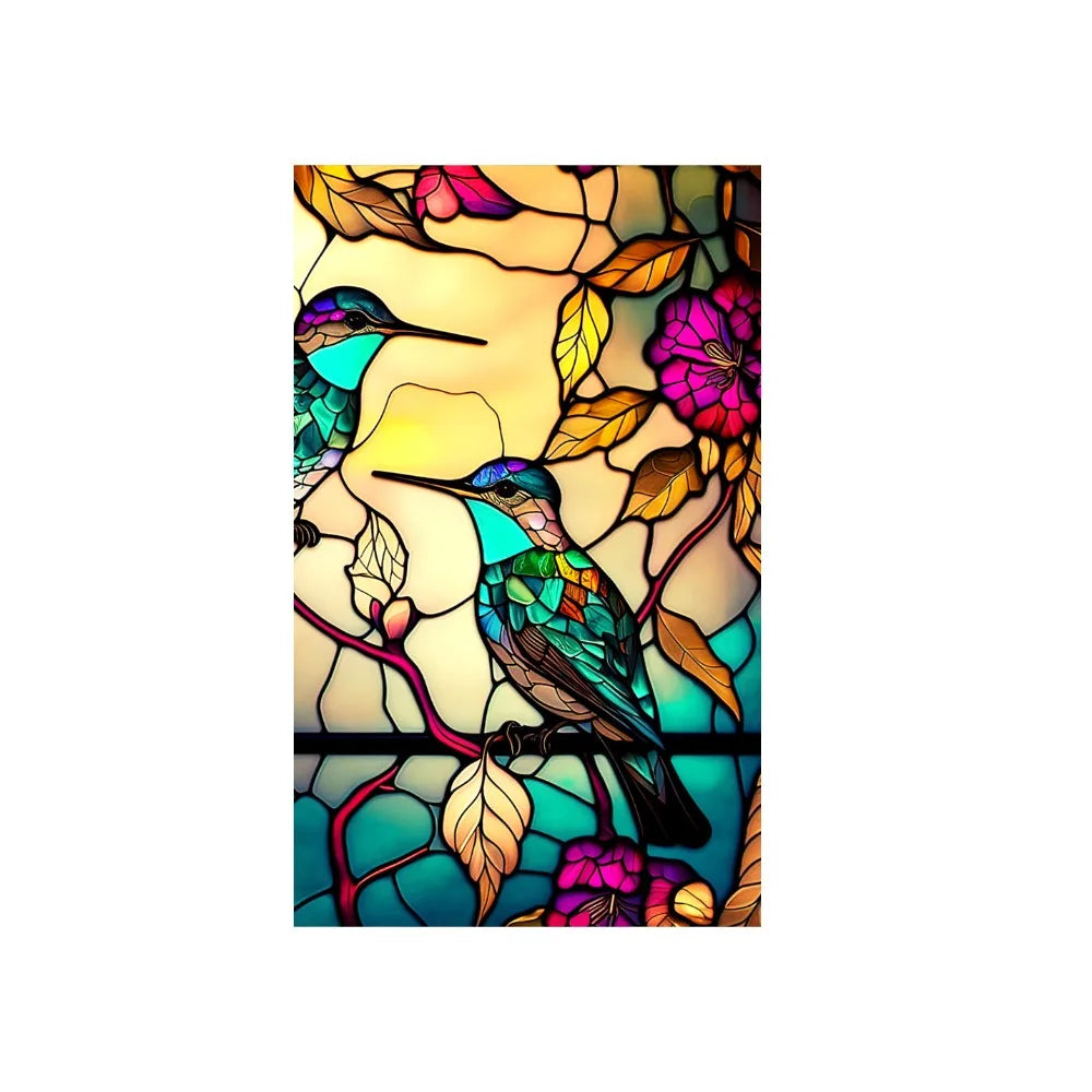 décoration fenêtre fleurs oiseaux art deco adhésive multicolore résistante usure pvc transparente