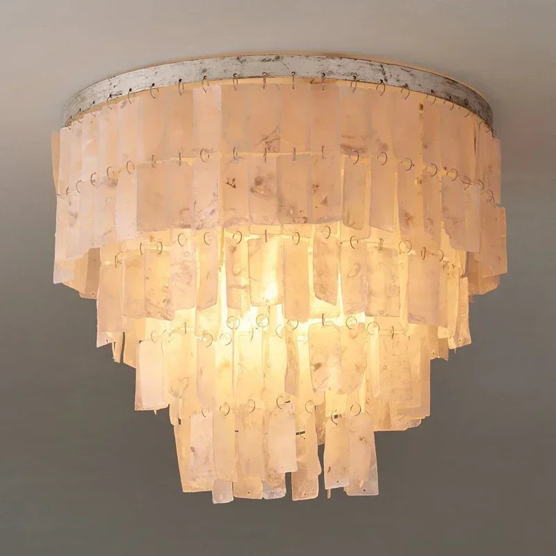 lustre pendentif coquillage vintage blanc doré salon chambre restaurant