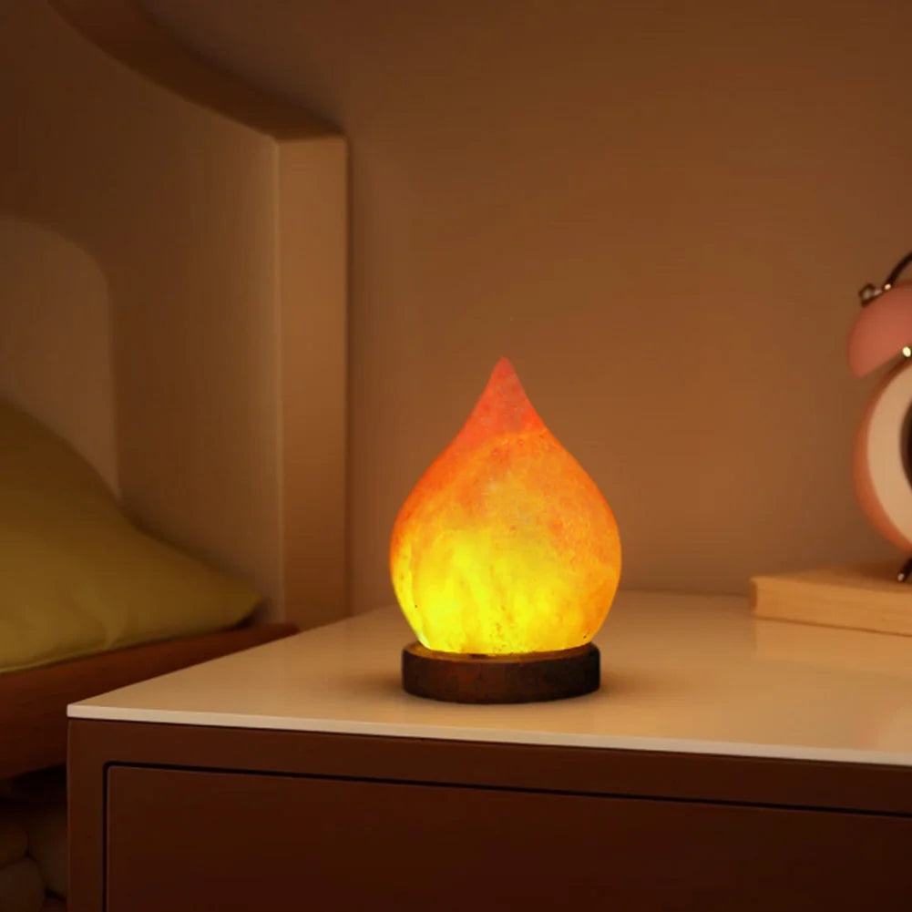 lampe sel himalaya veilleuse led moderne minimaliste orange jaune noir granuleux chambre coucher ambiance
