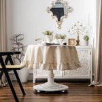 nappe ronde lin coton volants vintage table anniversaire extérieure mariage rustic beige clair tissée