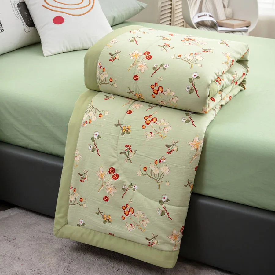 couverture été imprimée motif floral moderne 100 polyestère lavage facile verte adultes