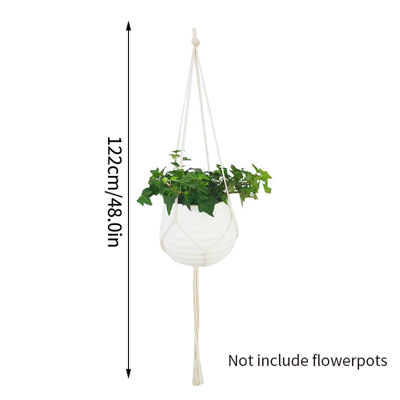 support plante suspendu macramé blanc boho artisanal anneau métallique pot plante
