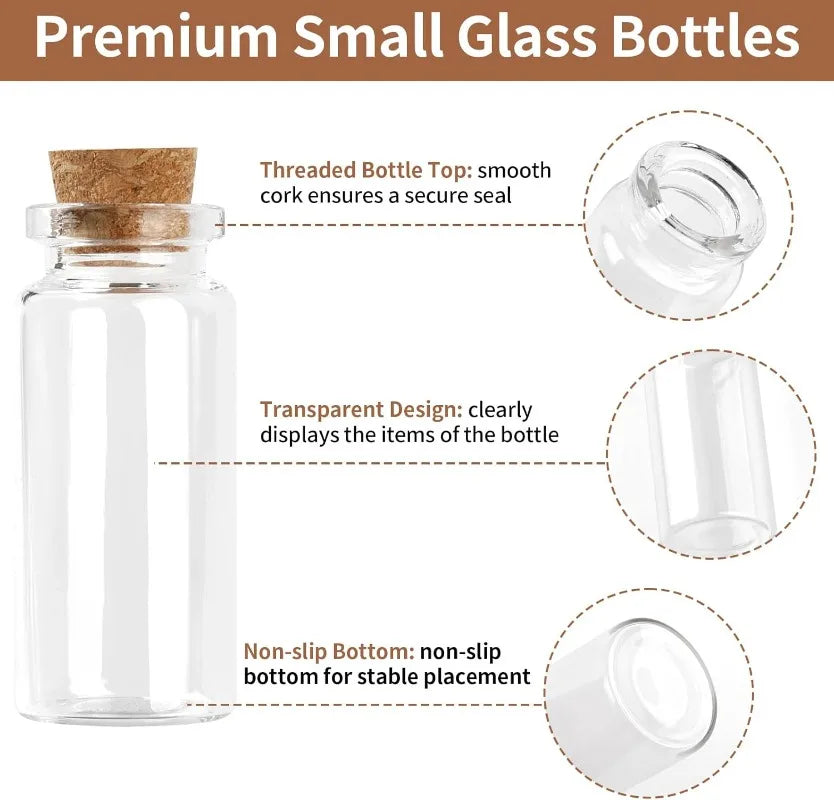 bouteilles verre transparentes bouchon liège charms huiles essentielles coquillages