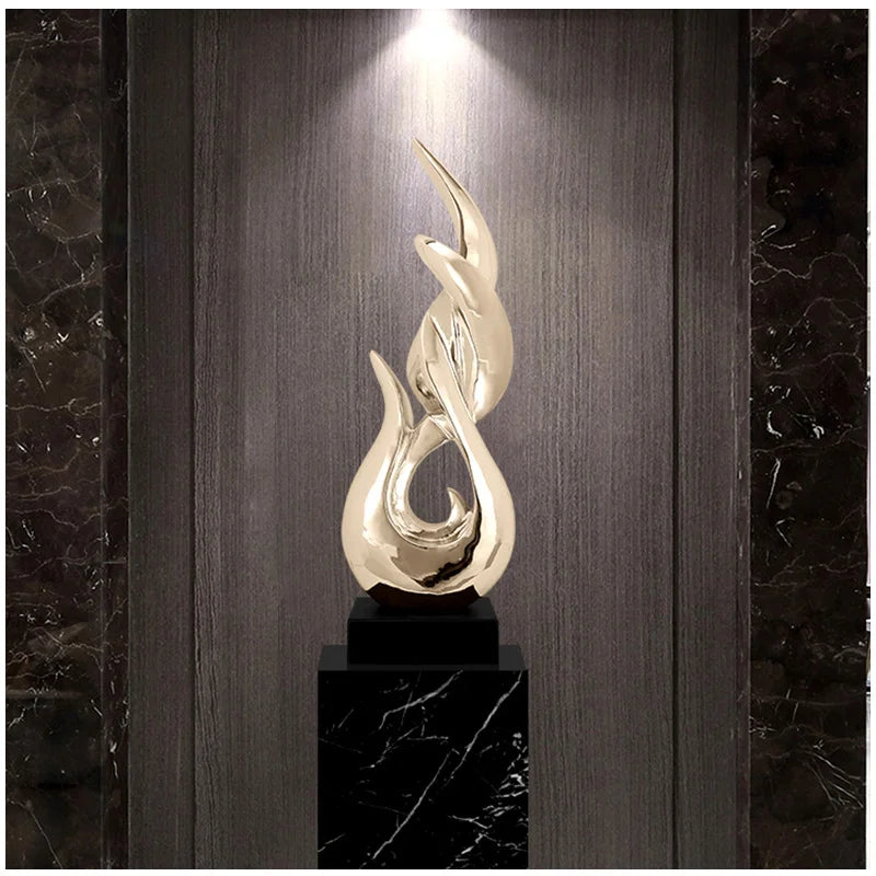 sculpture abstraite moderne résine iceberg or argent noir contemporaine maison salon