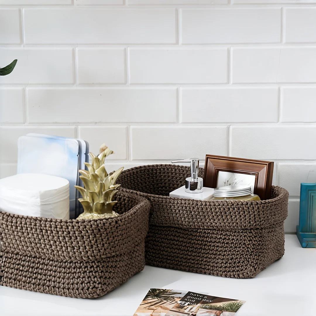 panier marron tissu polyester pliable rangement rustique maison respectueux environnement