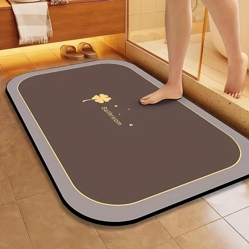 tapis sol gris moderne feuille dorée texture marbrée antidérapant absorbant salle bain douce cuisine