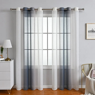 rideau moderne gris blanc ombre translucide 100 polyester panneaux anneaux métalliques chambre salon