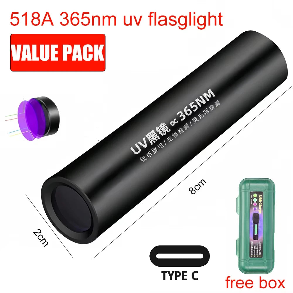 lampe uv rechargeable flashlight 365nm test fluorescence chat toupie monnaie moderne utilitaire
