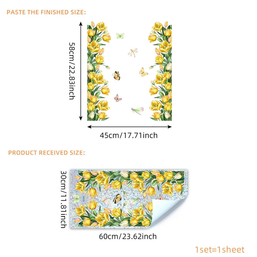 stickers fenetre decoratifs fleurs arc ciel multicolores adhésifs pvc naturel artistique