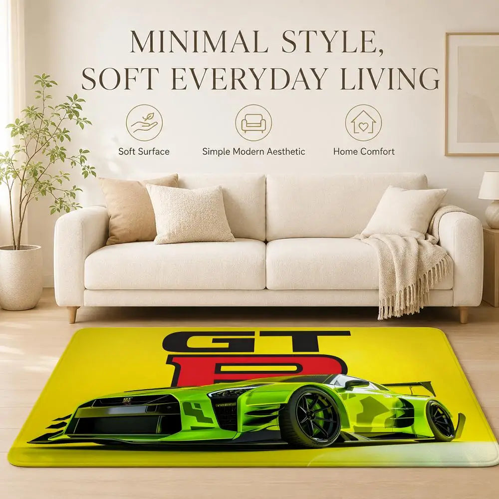 tapis sol moderne voiture sportive jaune vert noir rouge motif gt flanelle