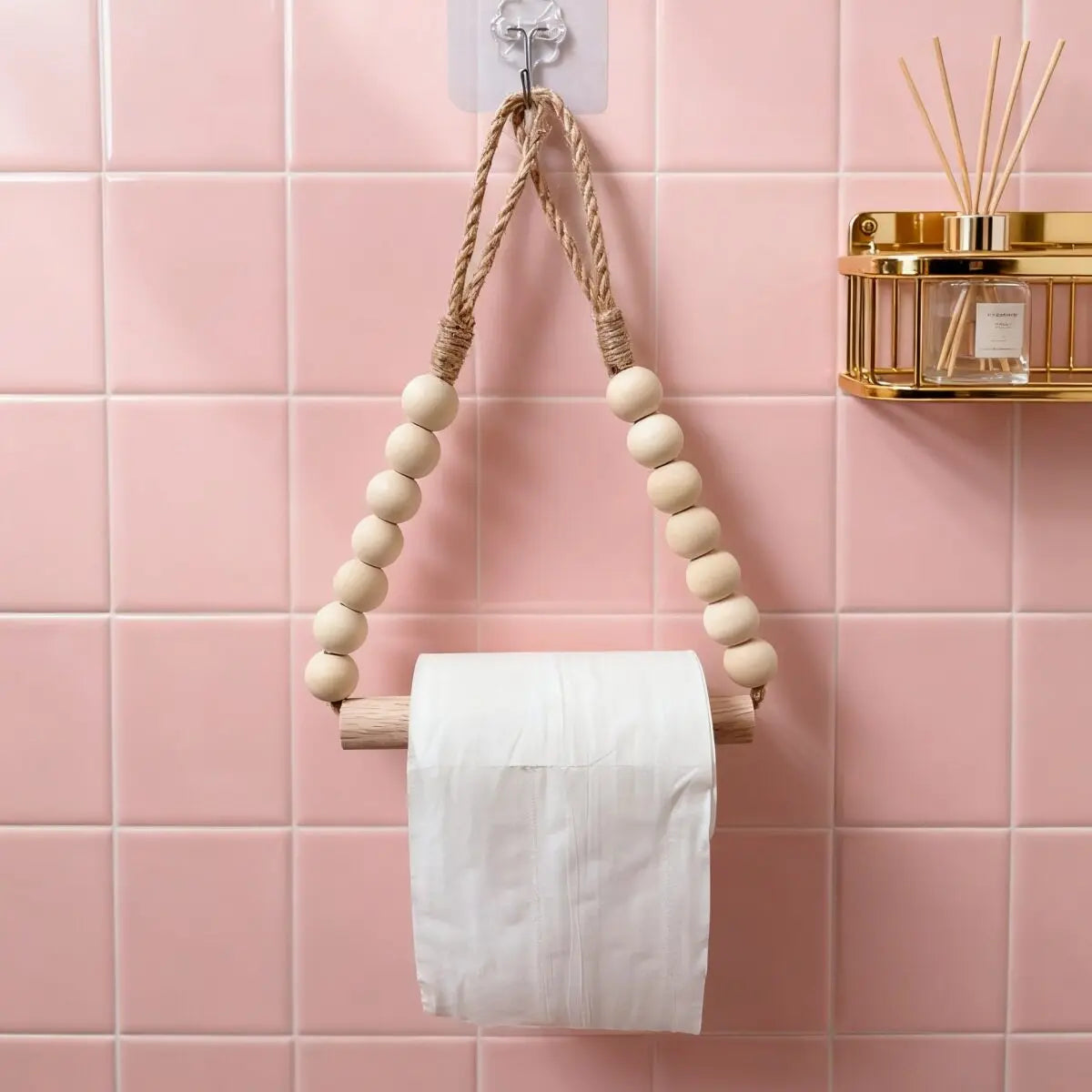 porte rouleau papier toilette blanc bois corde boho rustique suction chambrehôtelDecorationMaison