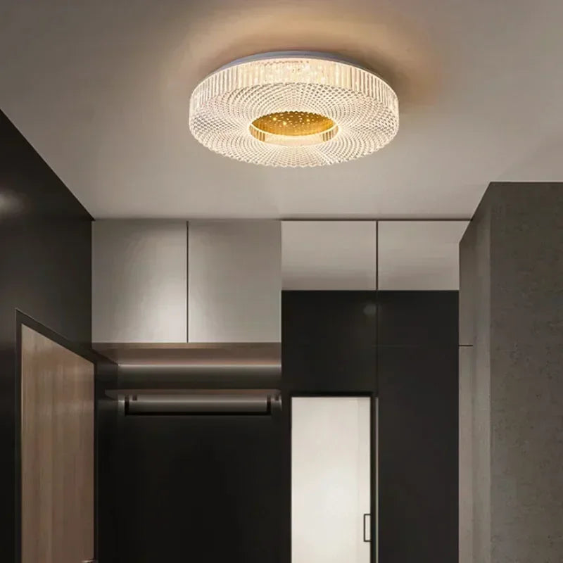 plafonnier moderne acrylique blanc doré concentrique 40cm led fixe chambre salon