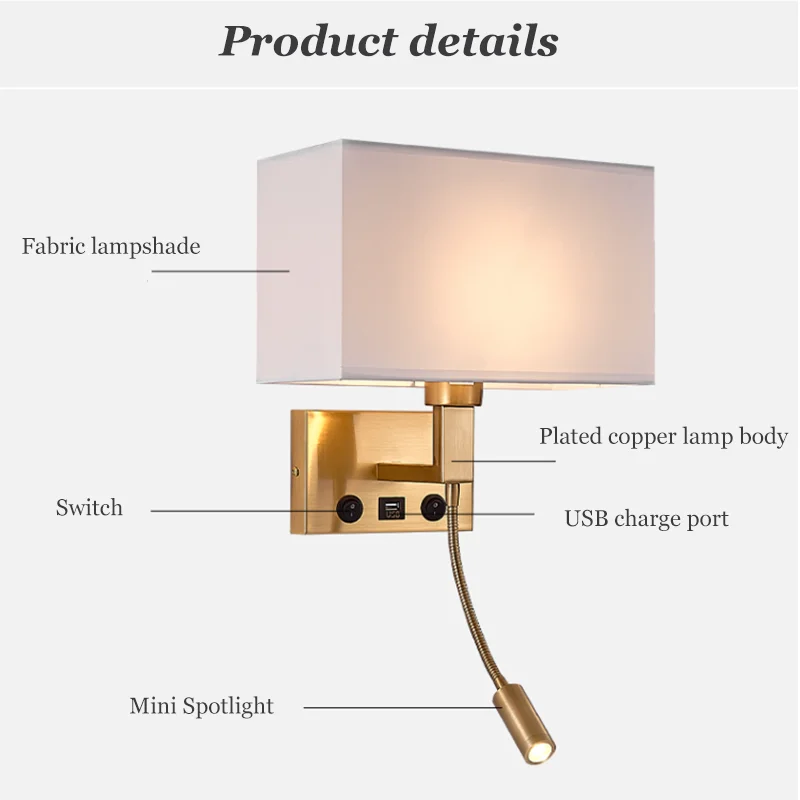 Lampe murale LED rotation 360° vue de côté
