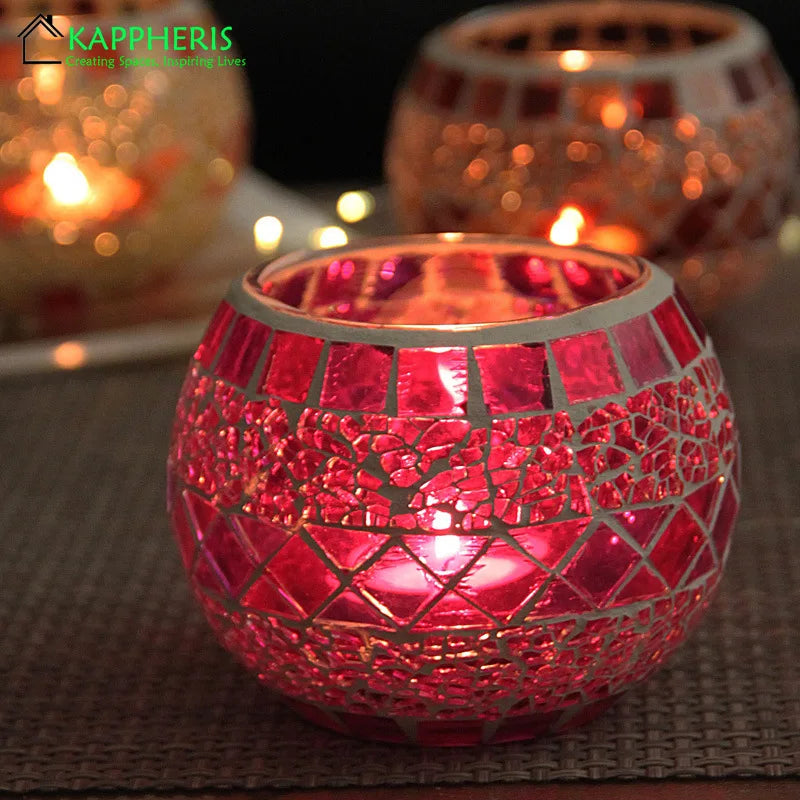 bougeoir multicolore mosaïque artisanal verre opac transparent décoration maison petite bougie chauffe plat support