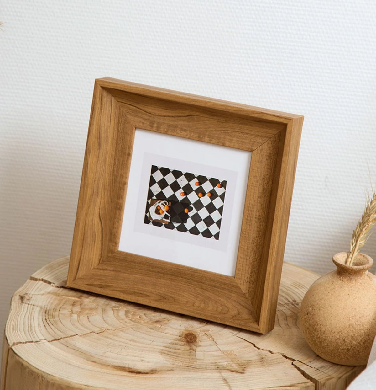 cadre photo carré résine hêtre moderne décoration maison blanc bois naturel élégant classique mur