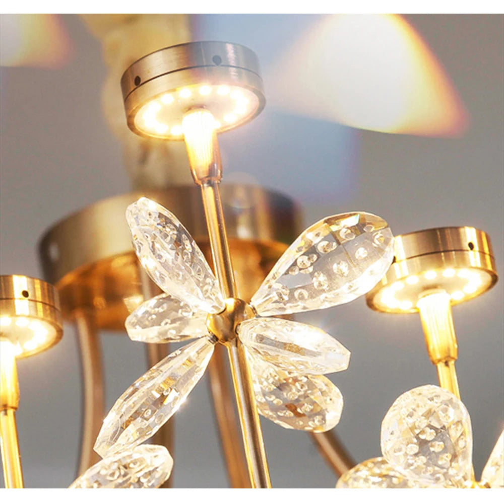 lustre or transparent fleurs cristal classique chaîne éclairage intérieur decoration