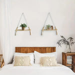 étagère suspendue bois naturel bois franges blanches boho chic fixée mur plantes décointérieurextérieur