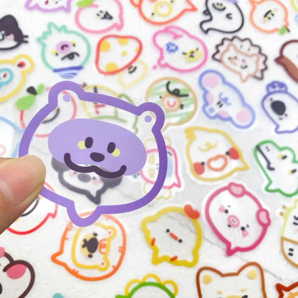 autocollants multicolores dessins animés sourires formes géométriques cartoon adhésif 50 pièces étiquettes transparentes amusantes