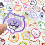 autocollants multicolores dessins animés sourires formes géométriques cartoon adhésif 50 pièces étiquettes transparentes amusantes