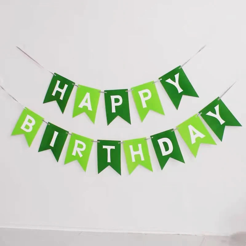 guirlande fanions happy birthday vert clair festif décoration anniversaire ballons numéros lettres animaux festive