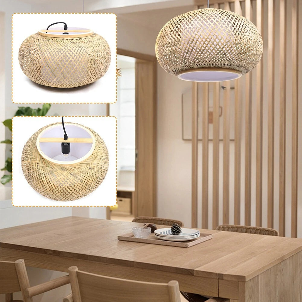 suspension lumineuse moderne bambou naturel 40cm 50cm 60cm beige opacité tissée rustique