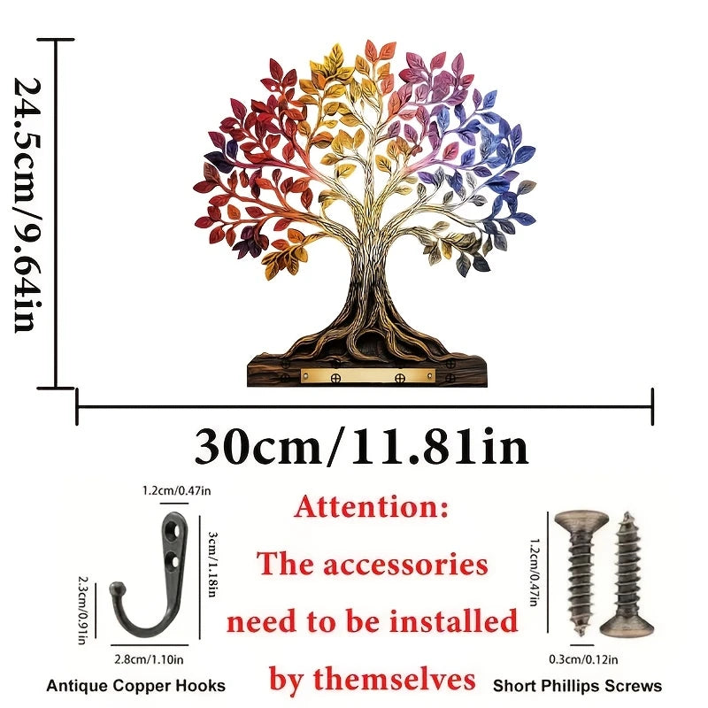 porte clés mural arbre stylisé multicolore crochets clés décoratives artisanal