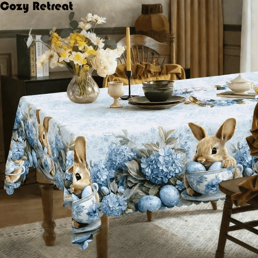 nappe fleur bleue beige lapin papillon noël halloween décoration table maison rustic