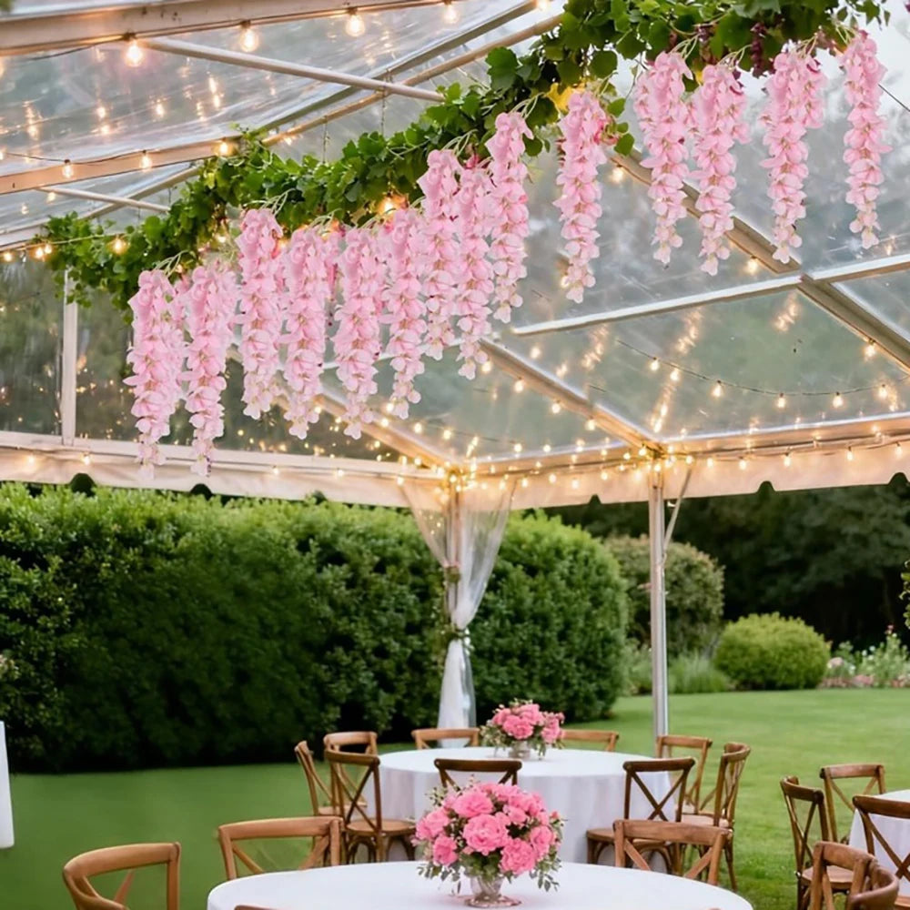 guirlande fleurs artificielles rose clair blanc petites fleurs feuilles vertes décorative romantique intérieur mariage