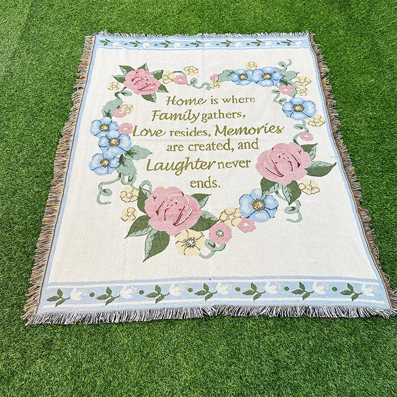 tapis abstrait géométrique polyester coton bleu vert rose motifs contemporains portable pique nique voyage