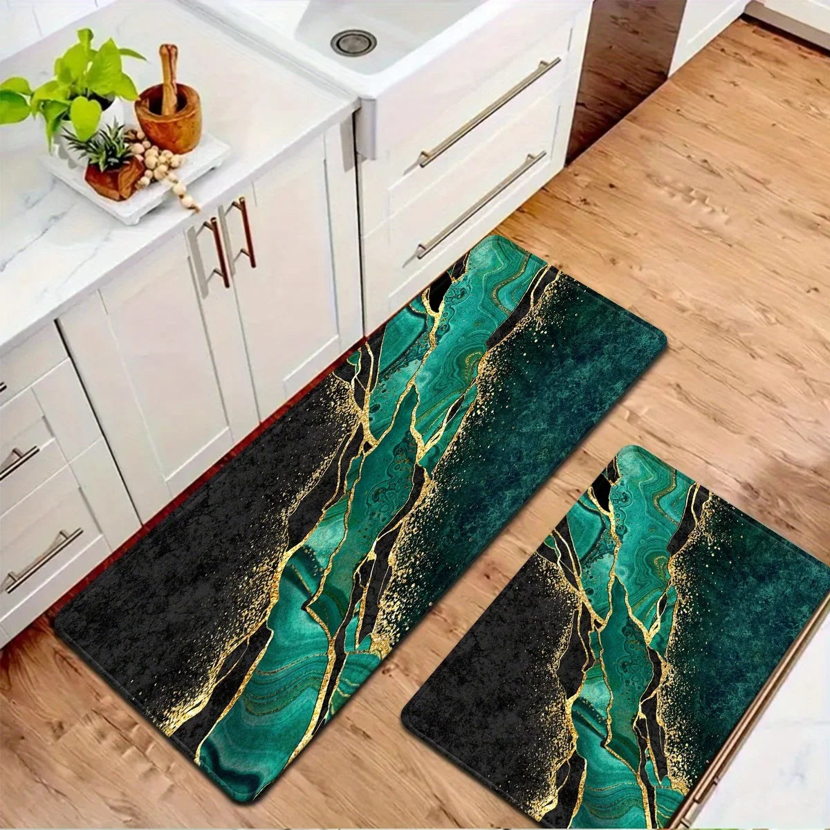 tapis moderne vert marbre doré antidérapant extérieur sol élégant polyester 40x60cm 50x80cm